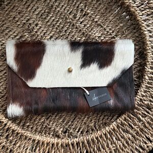 Brown and White Cowhide leather Pouch envelope clutch purse  CK studio